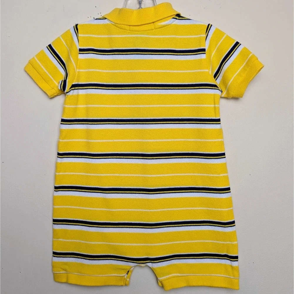 Vintage Ralph Lauren Polo Striped Romper One Piece EUC Yellow Baby Size 9 Months